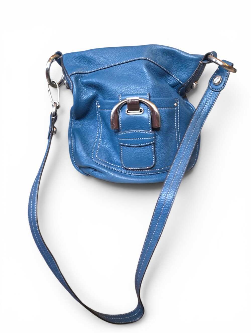 B. Makowsky Leather Convertible Strap Shoulder/Crossbody Handbag In Blue